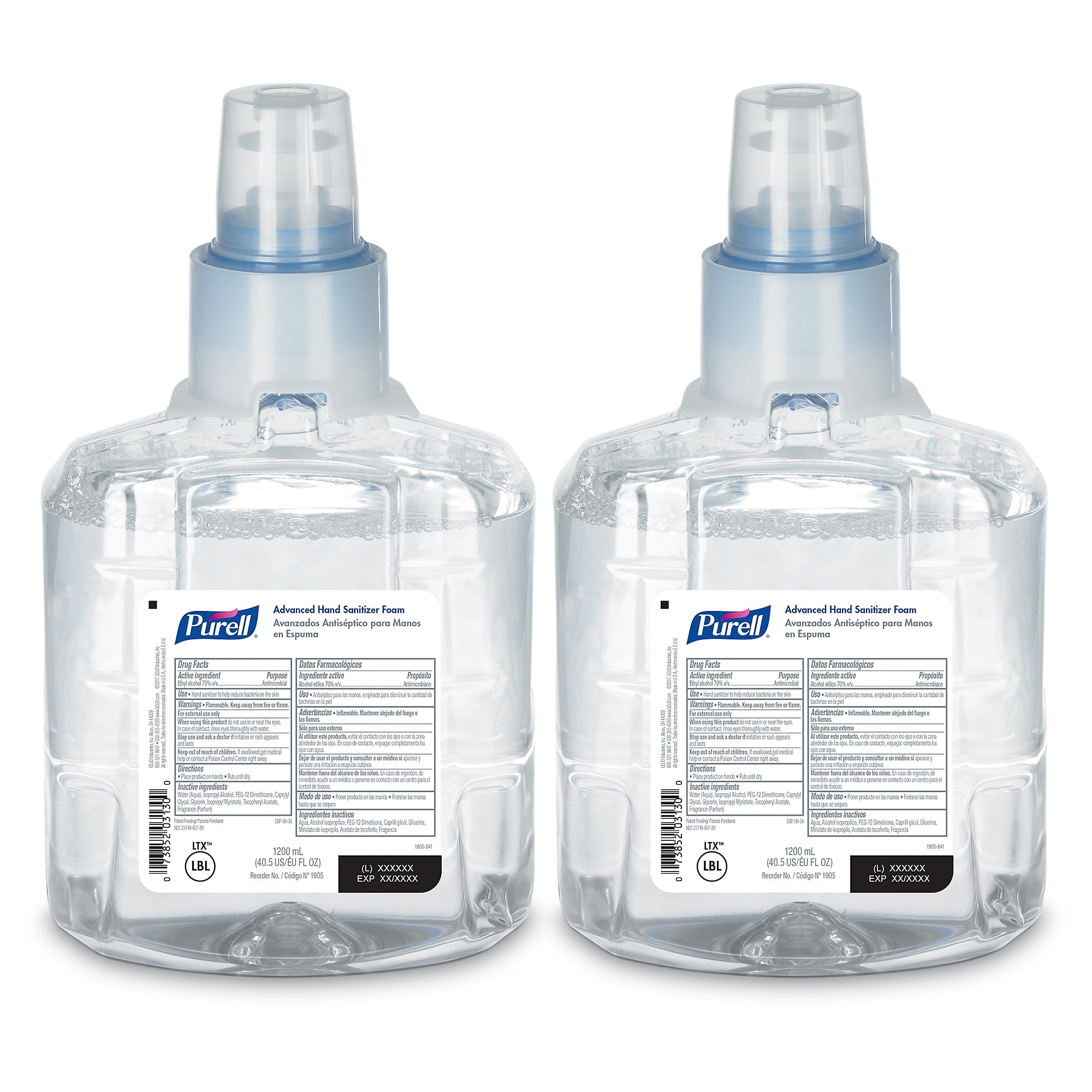PURELL Advanced Foaming Hand Sanitizer Refill for LTX-12 Touch-Free Dispenser, 1200 mL., 2/CT