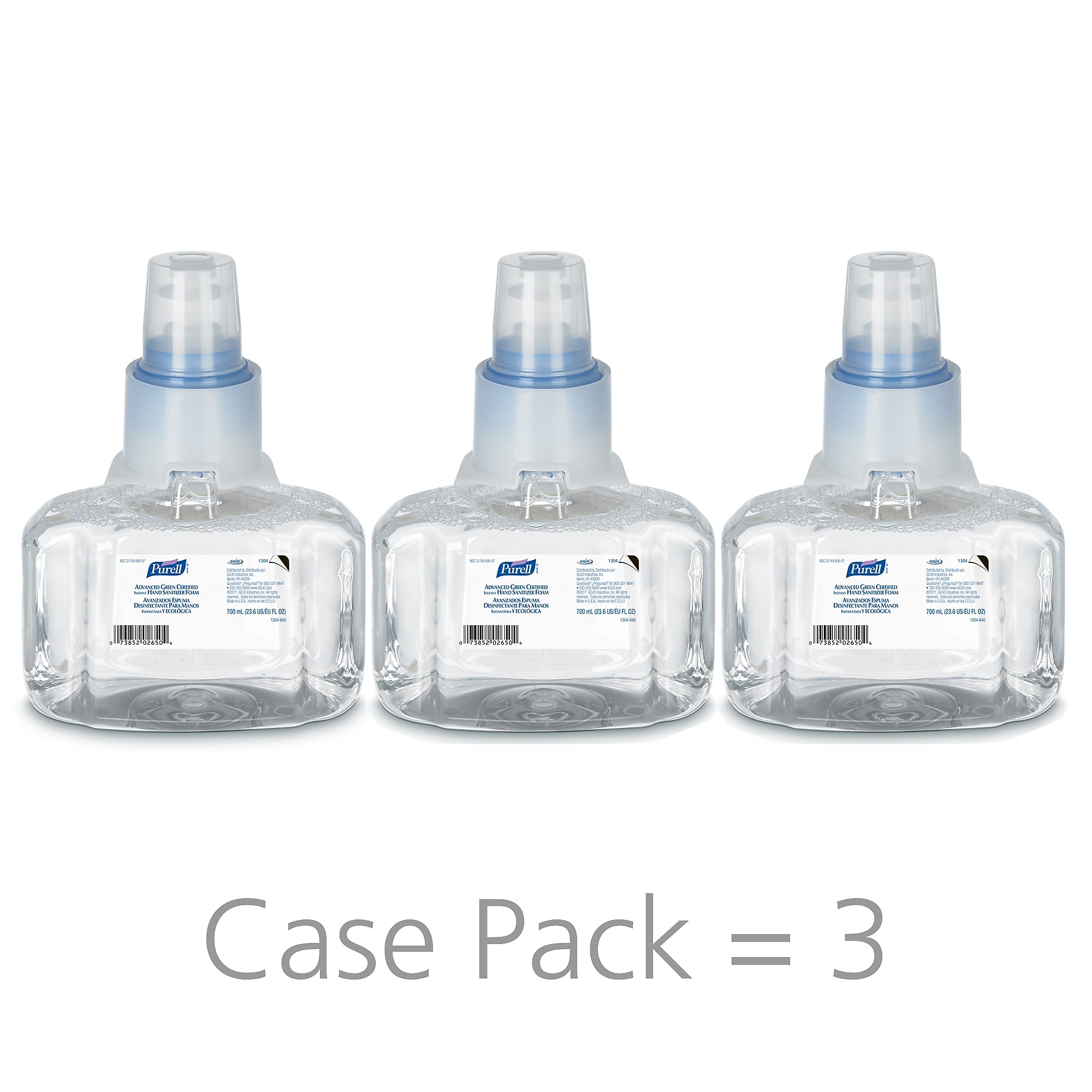PURELL Advanced Green Certified Foaming Instant Hand Sanitizer Refill for LTX-7 Dispenser, 700 mL., 3/Carton