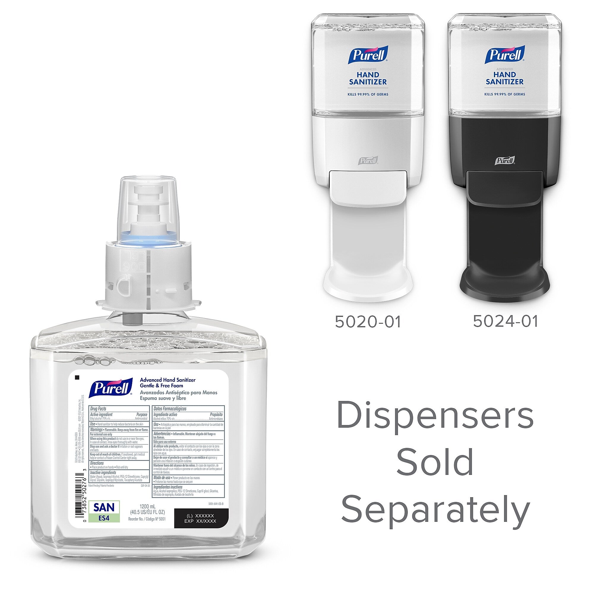 PURELL Advanced Hand Sanitizer Gentle & Free Foam Refill for PURELL ES4 Manual Hand Sanitizer Dispenser, 1200 mL, 2/CT
