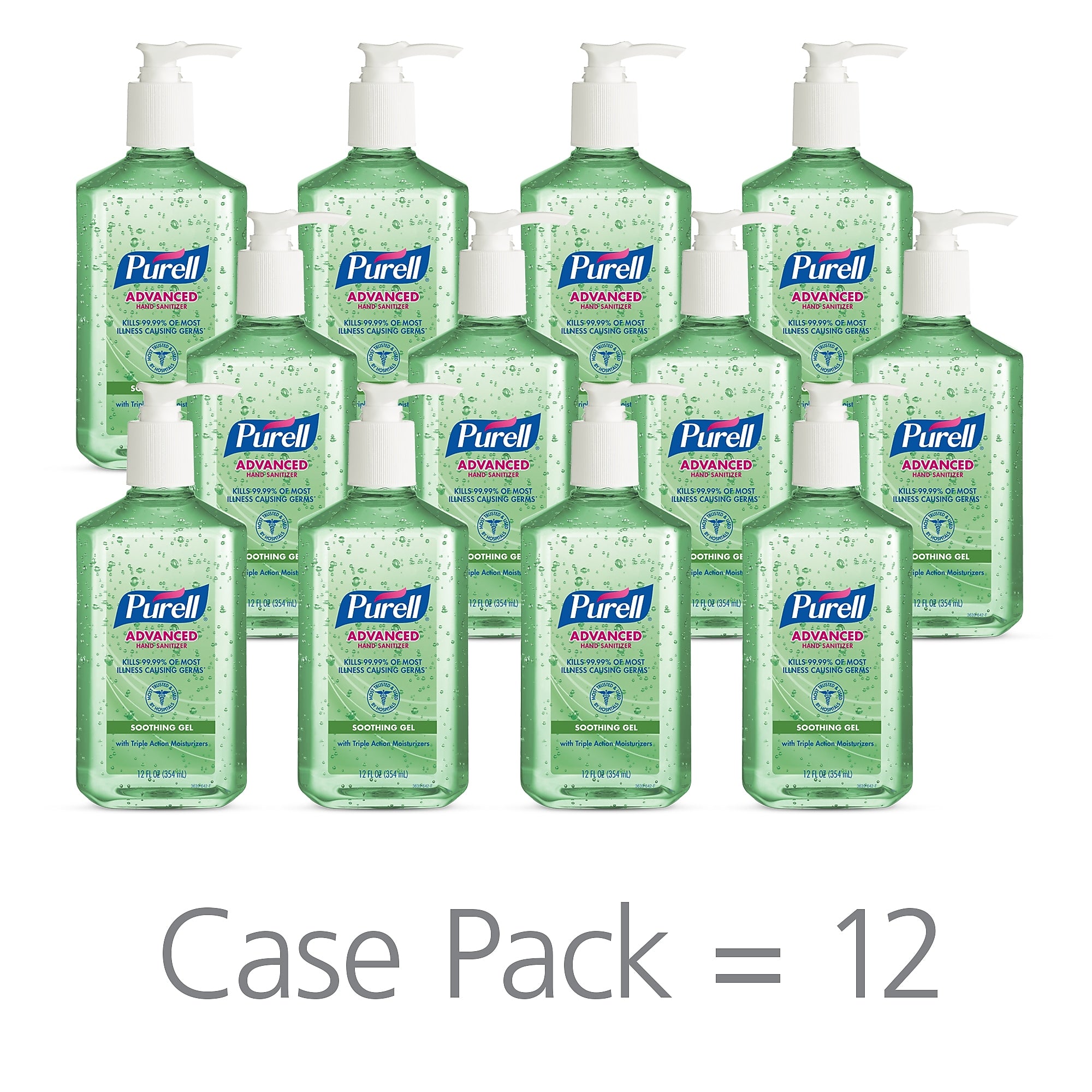 PURELL Advanced Hand Sanitizer Soothing Gel, Fresh Scent, 12 oz., 12/Carton