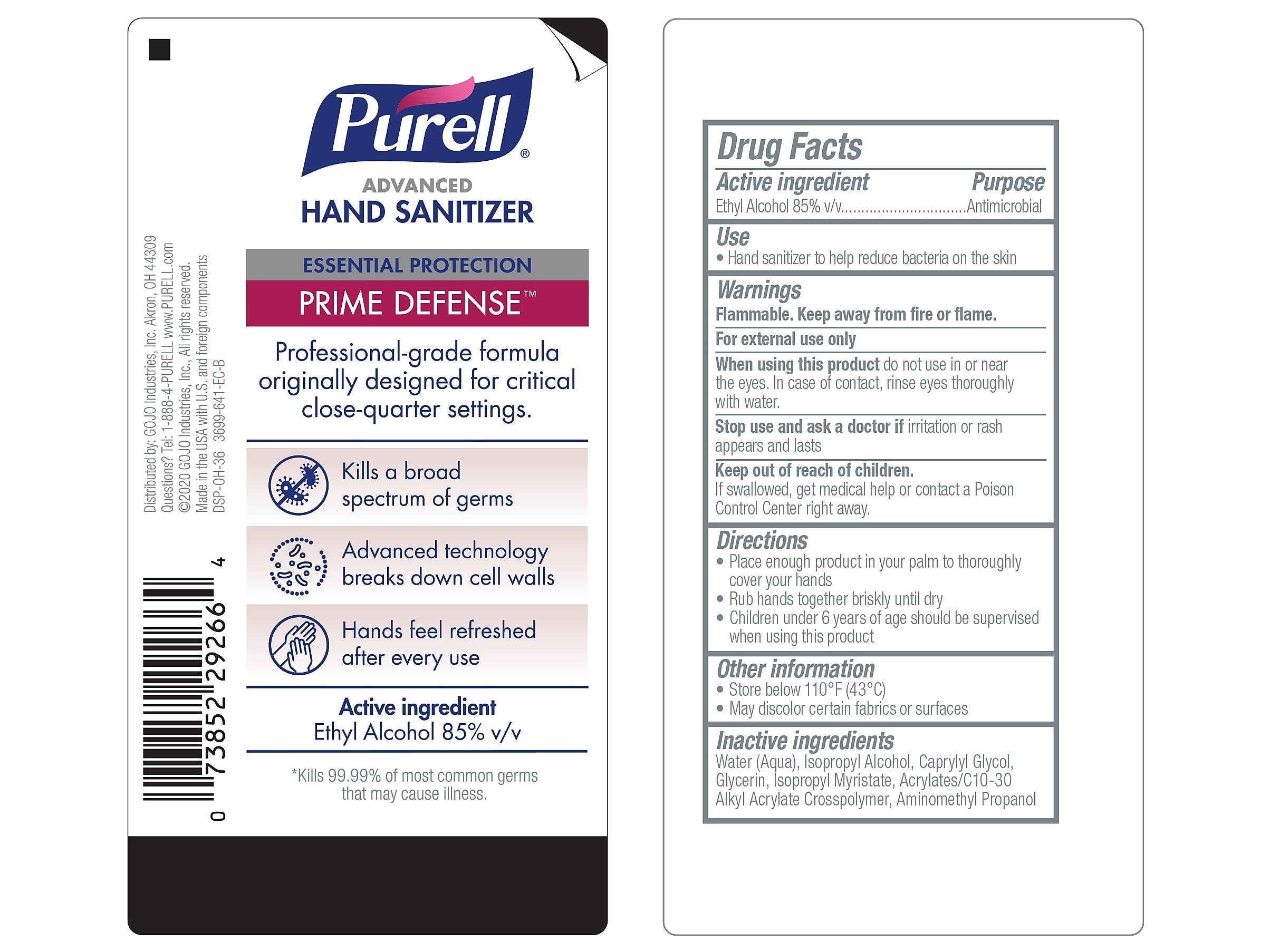 PURELL Advanced Prime Defense 85% Alcohol Gel Hand Sanitizer, 12 oz., 12/Carton