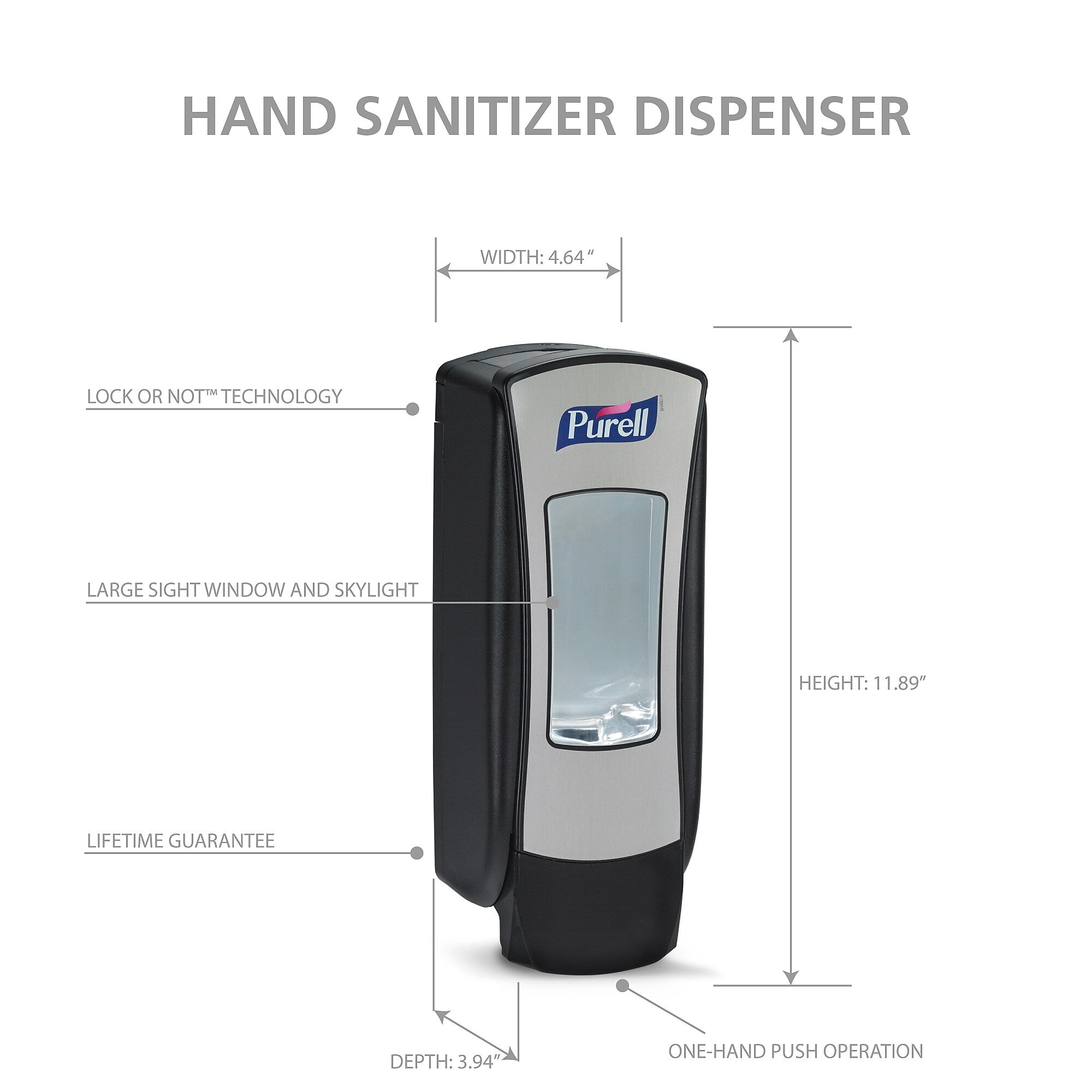 PURELL ADX 12 Wall Mounted Hand Sanitizer Dispenser, Black/Brushed Chrome