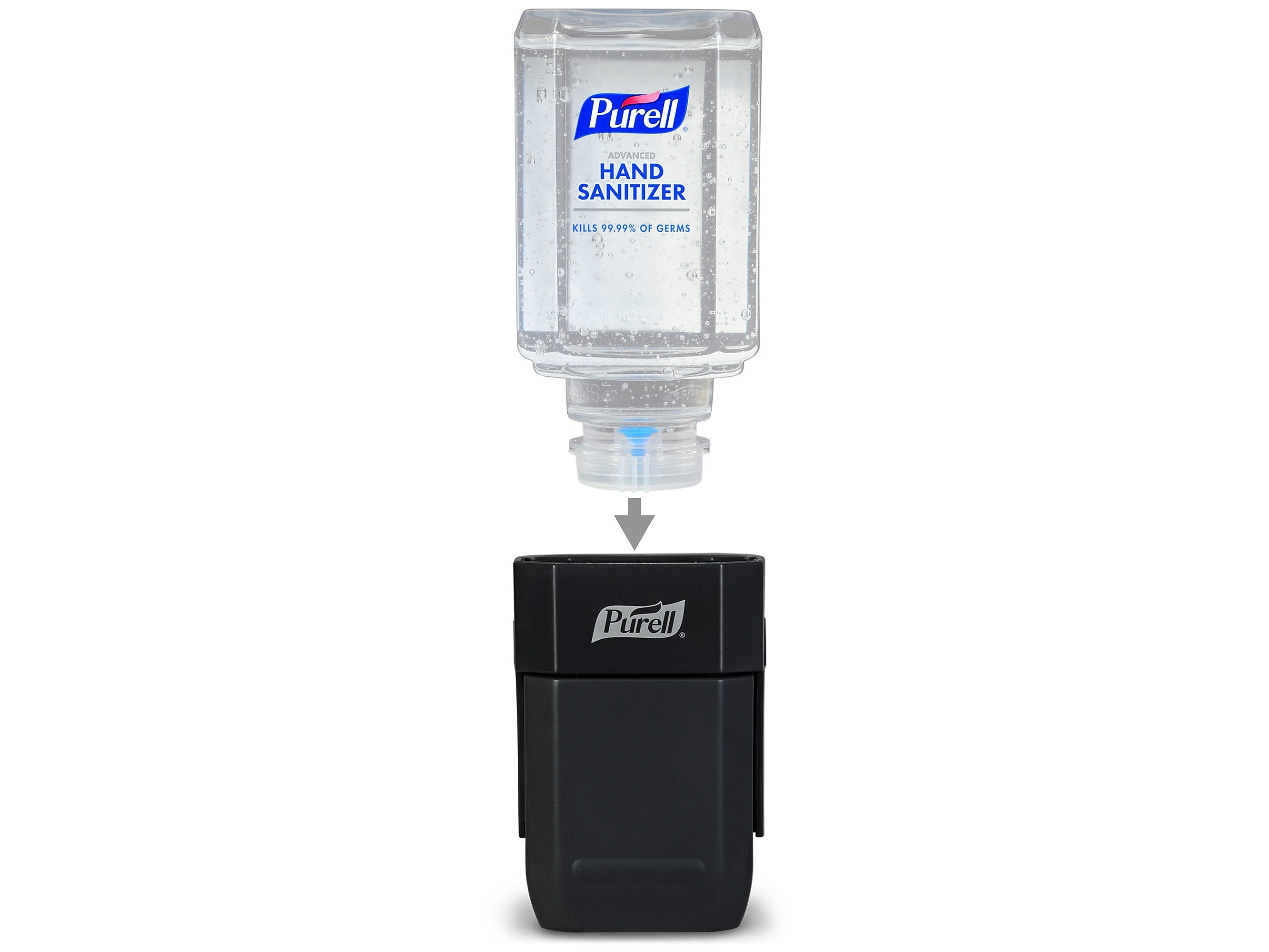 PURELL ES1 Dispenser Starter Kit, Push-Style Hand Sanitizer Dispenser, 450 mL Gel Refill Included, Graphite