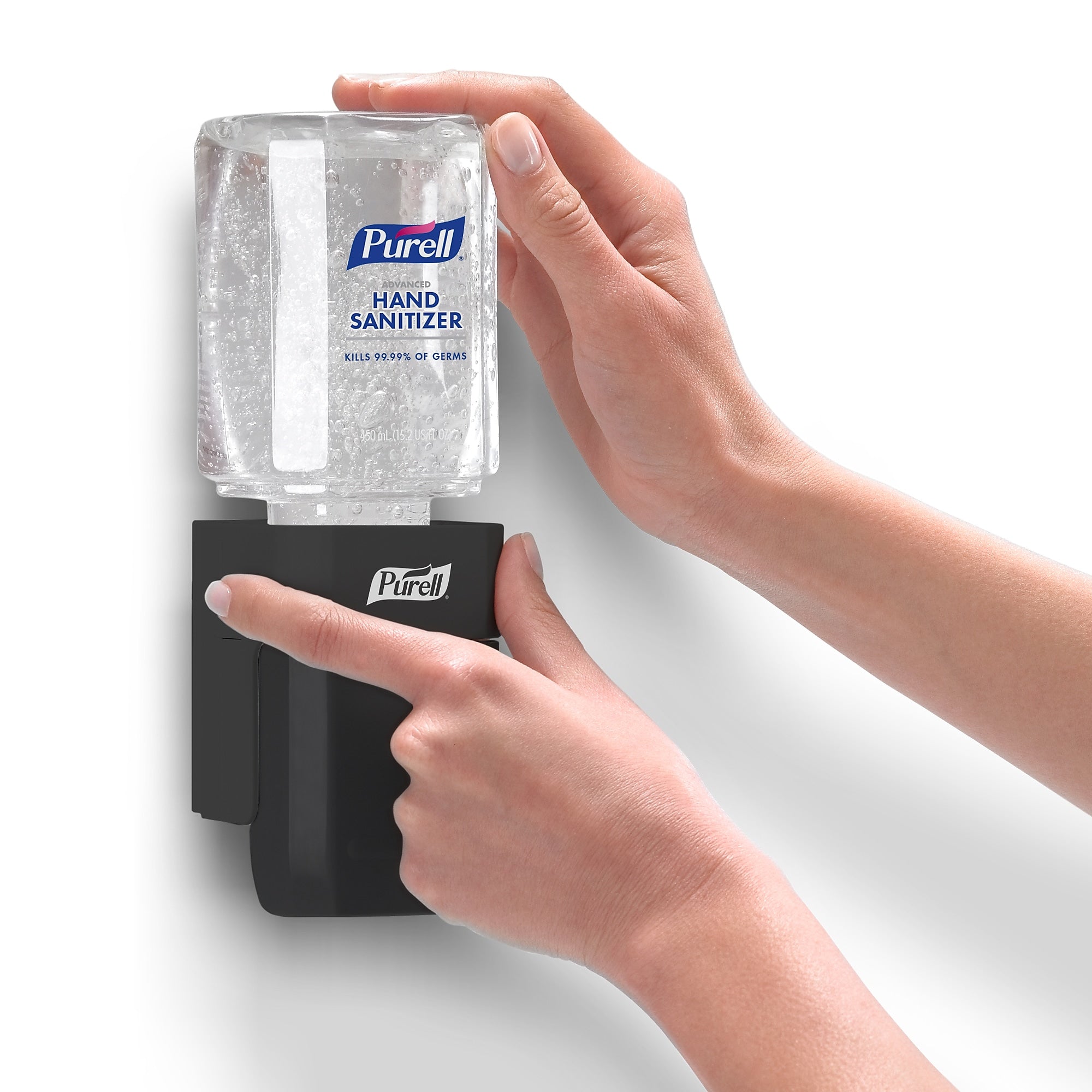 PURELL ES1 Dispenser Starter Kit, Push-Style Hand Sanitizer Dispenser, 450 mL Gel Refill Included, Graphite