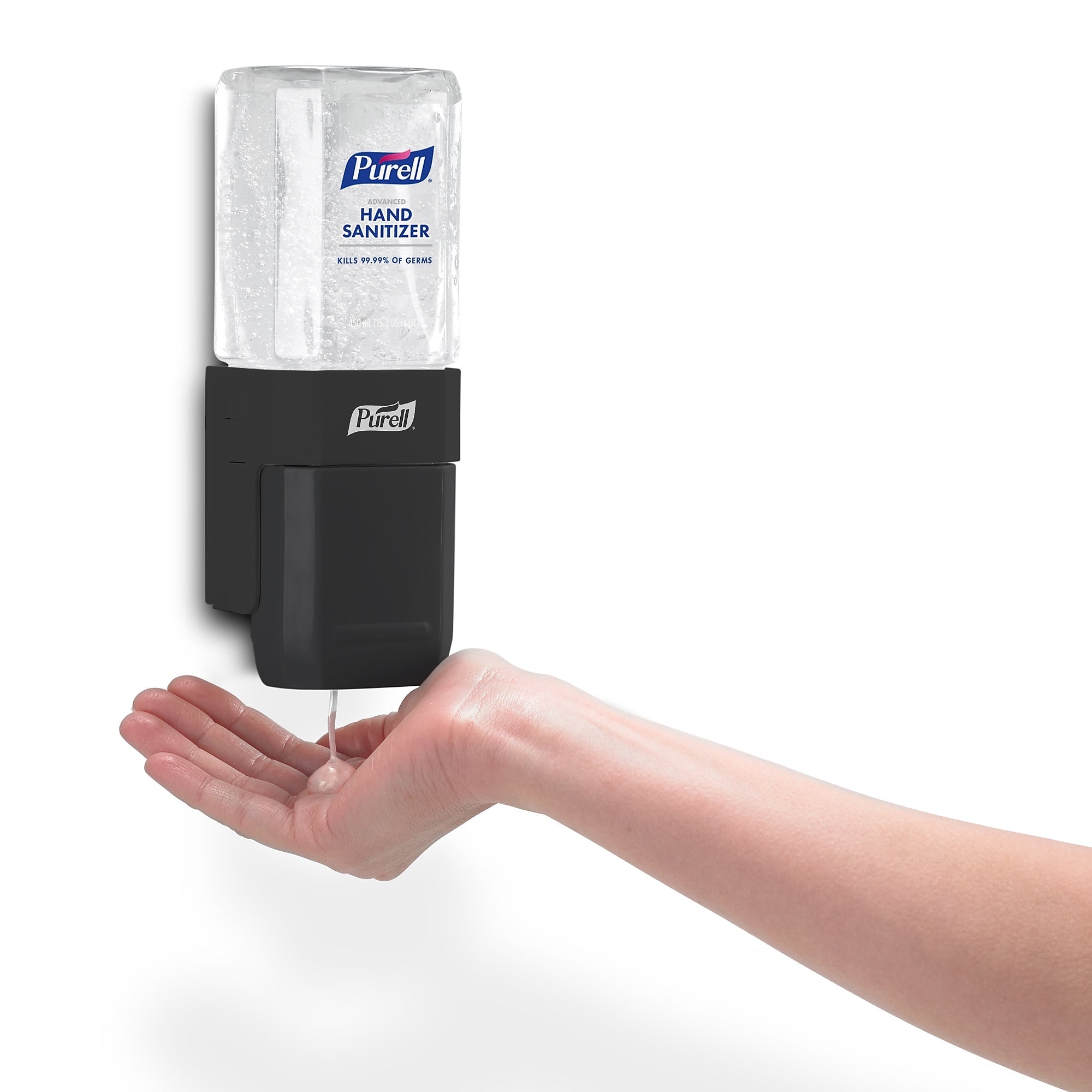 PURELL ES1 Dispenser Starter Kit, Push-Style Hand Sanitizer Dispenser, 450 mL Gel Refill Included, Graphite