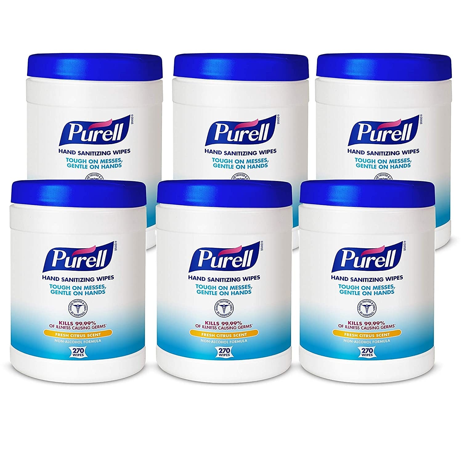 PURELL Hand Sanitizing Wipes, Fresh Citrus Scent, 270 Wipes/Carton, 6/Cartons