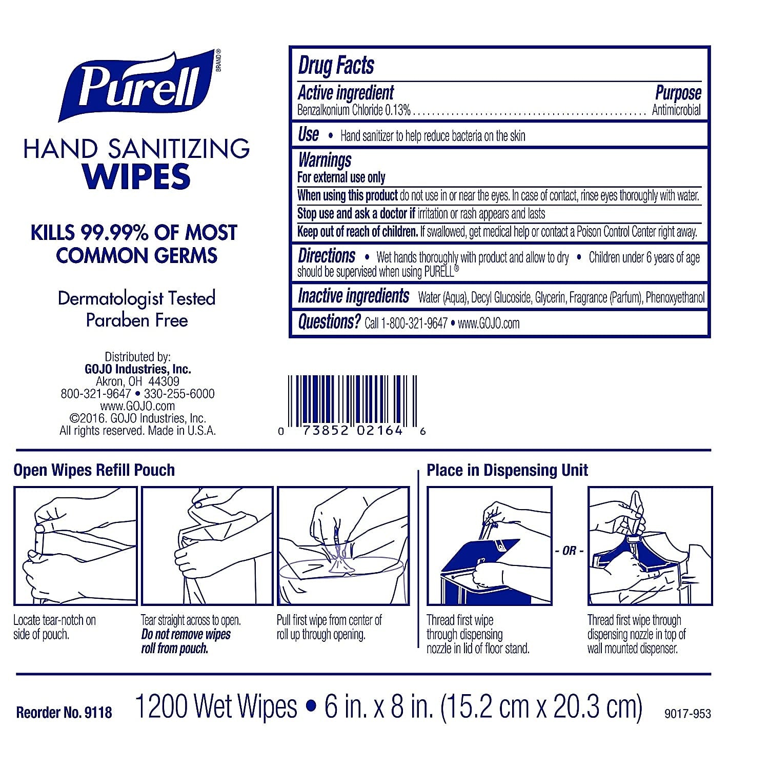 PURELL Hand Sanitizing Wipes Refill for PURELL High Capacity Wall and Floor Stand Wipes Dispenser, 1200/Wipes, 2/Pack