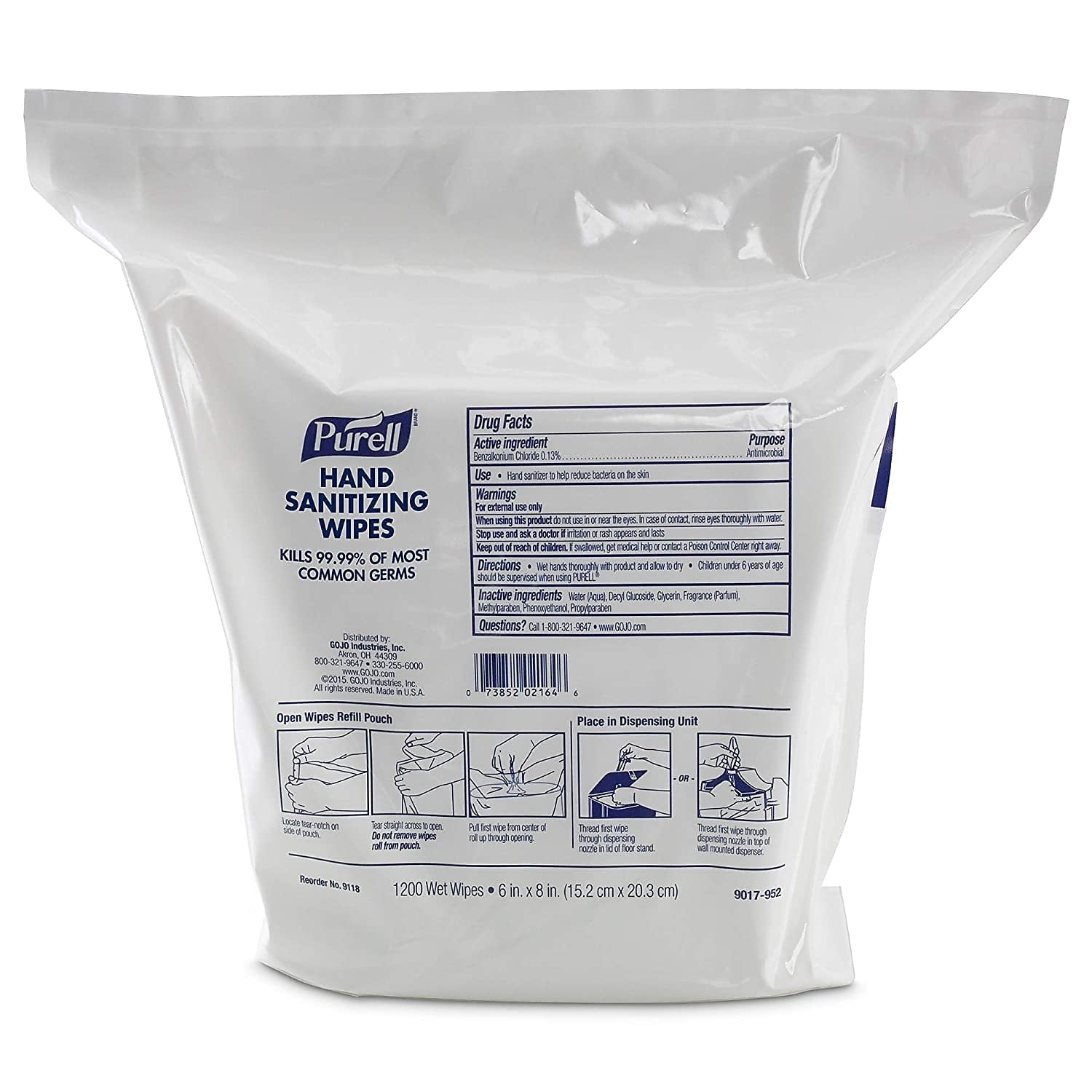 PURELL Hand Sanitizing Wipes Refill for PURELL High Capacity Wall and Floor Stand Wipes Dispenser, 1200/Wipes, 2/Pack