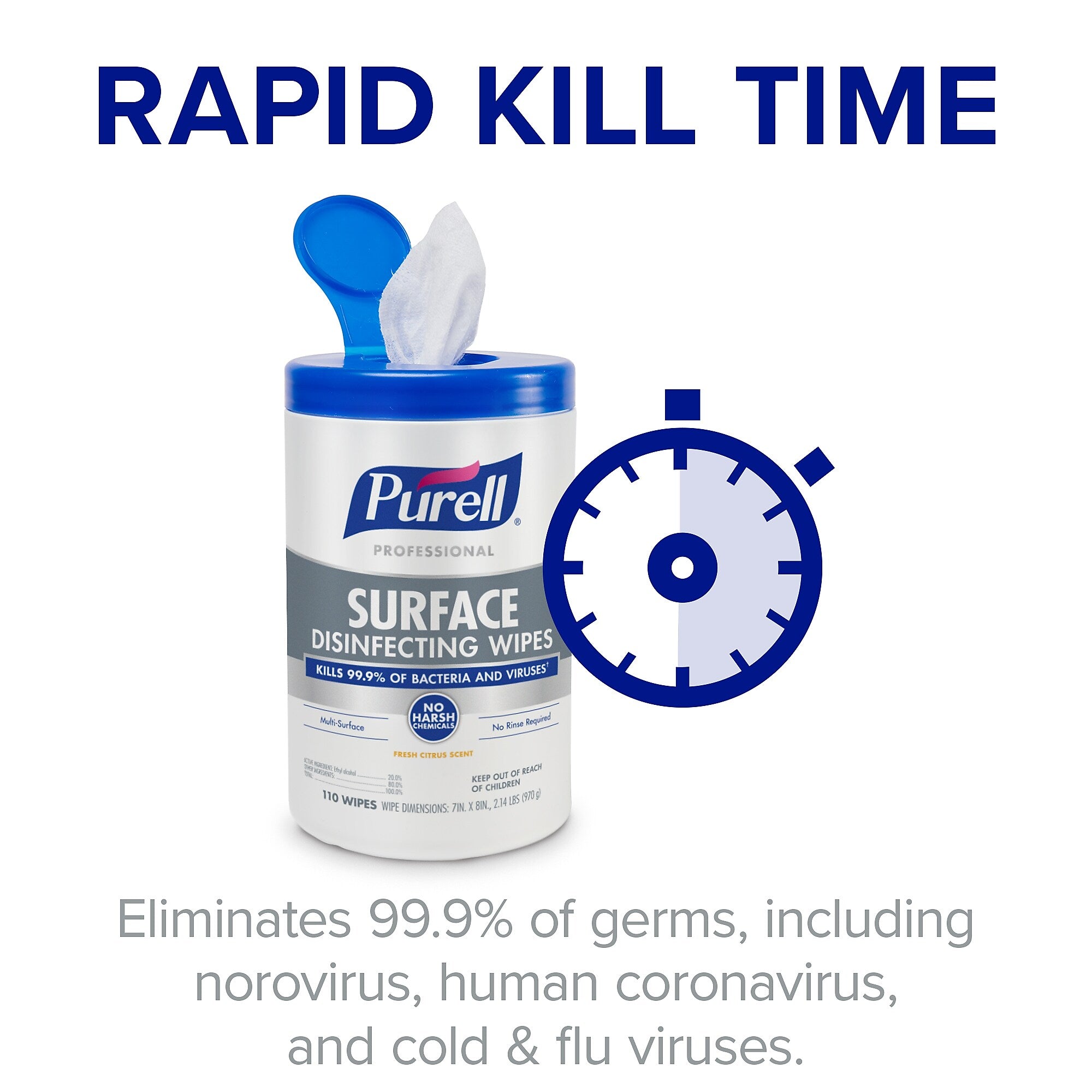 PURELL Professional Disinfecting Wipes, Fresh Citrus Scent, 110 Wipes/Container, 6/Carton
