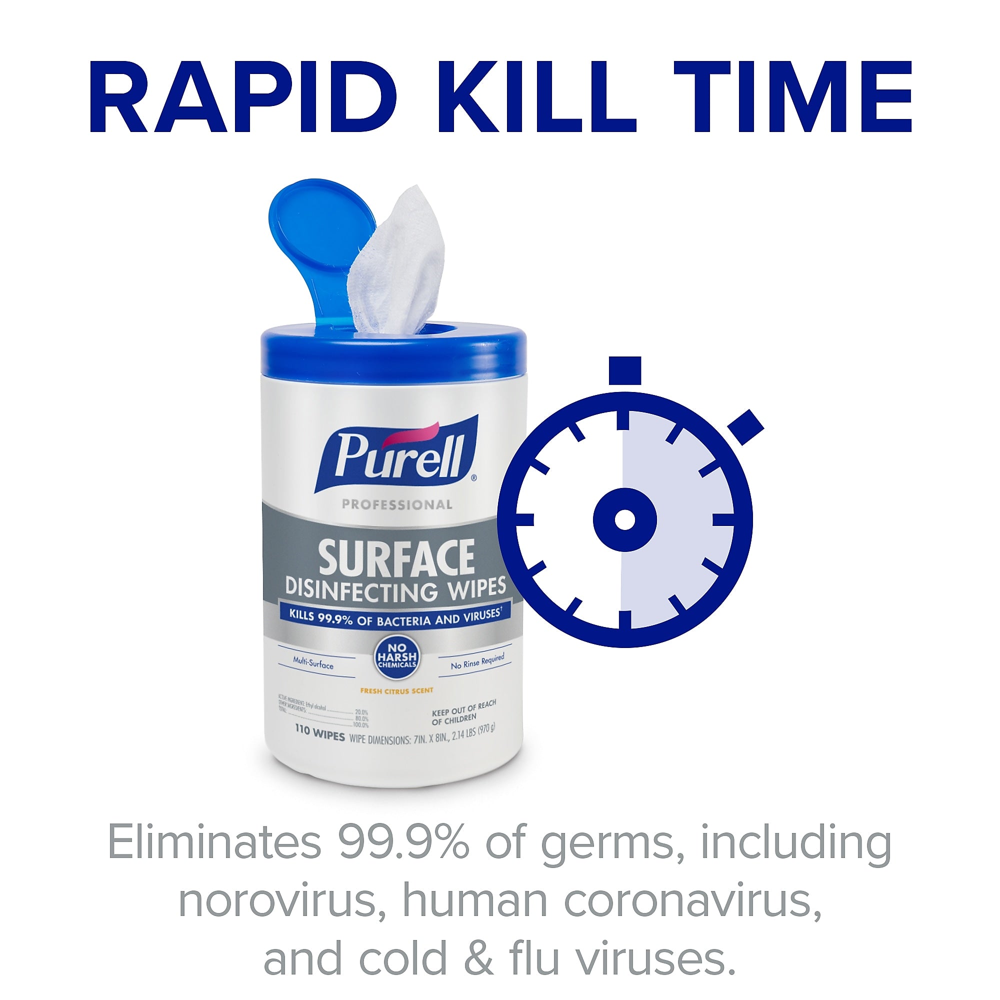 PURELL Professional Disinfecting Wipes, Fresh Citrus Scent, 110 Wipes/Container, 6/Carton