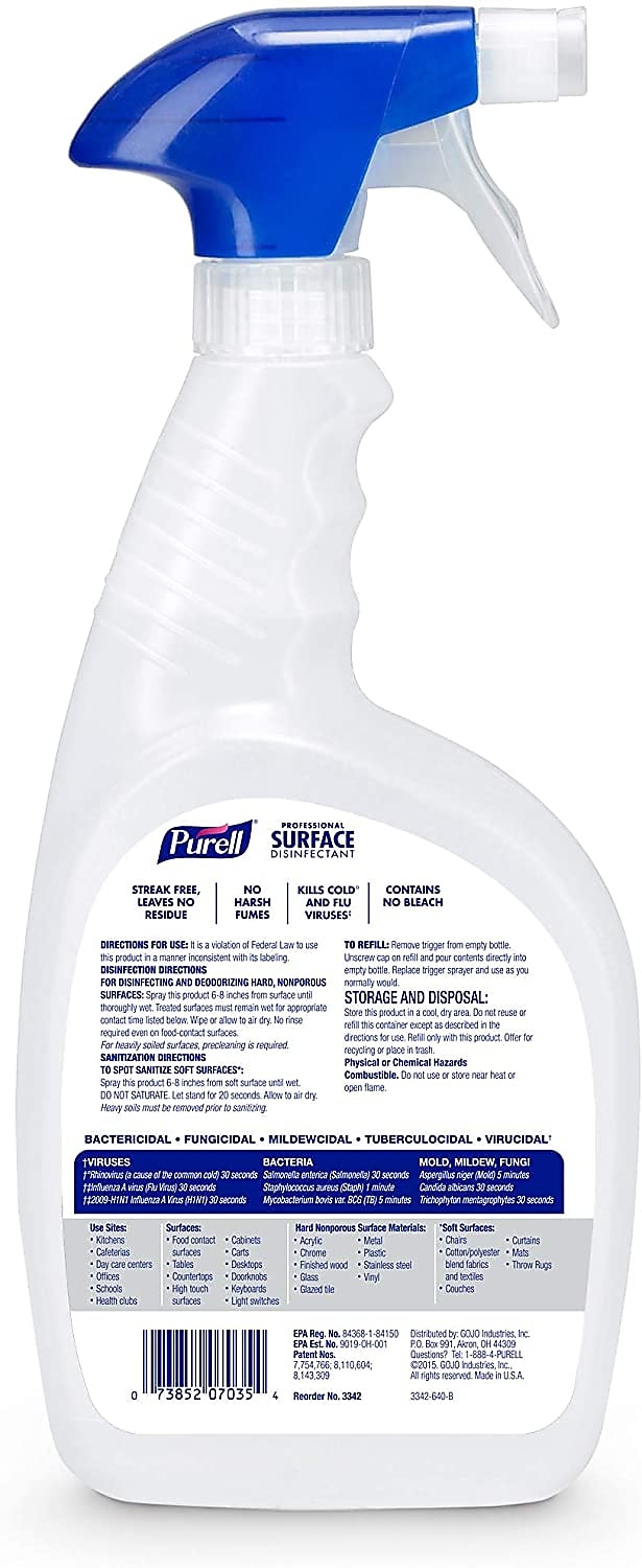 PURELL Professional Surface Disinfectant Spray, Fresh Citrus Scent, 32 oz., 6/Carton
