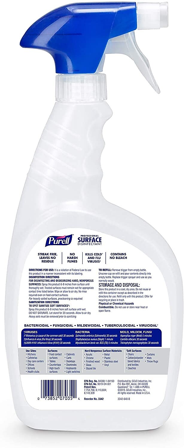 PURELL Professional Surface Disinfectant Spray, Fresh Citrus Scent, 32 oz., 6/Carton