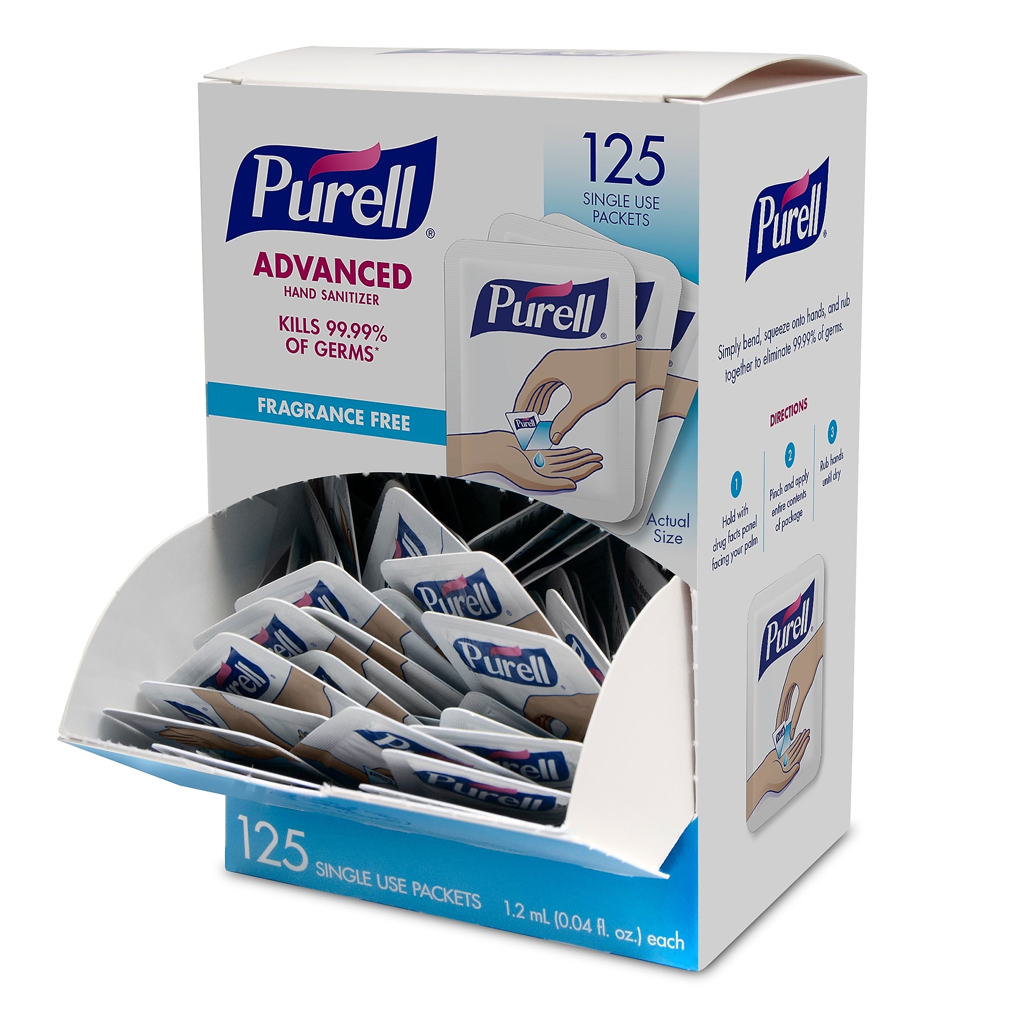 PURELL SINGLES 70% Alcohol Gel Hand Sanitizer, 125/Box