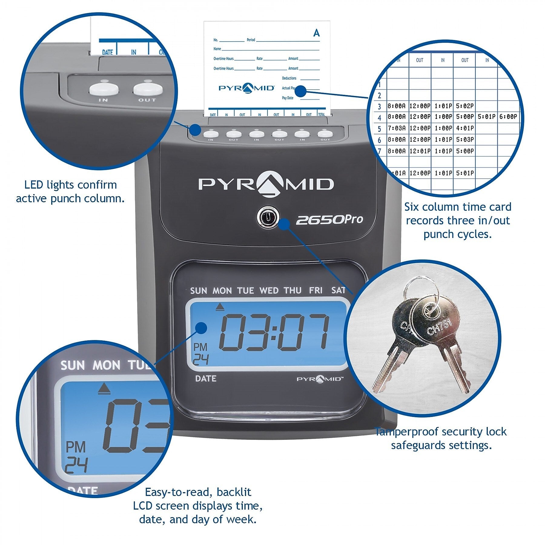 Pyramid Punch Card Time Clock System, Charcoal