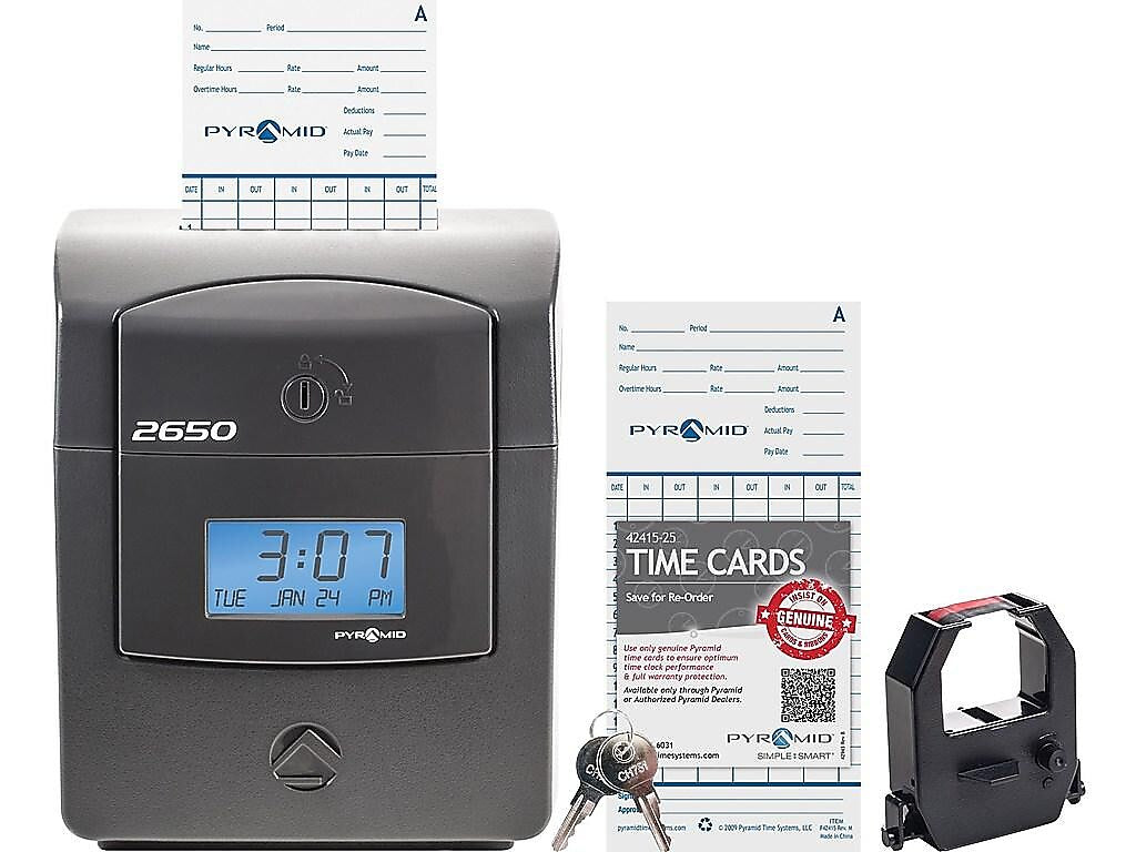Pyramid Punch Card Time Clock System, Charcoal