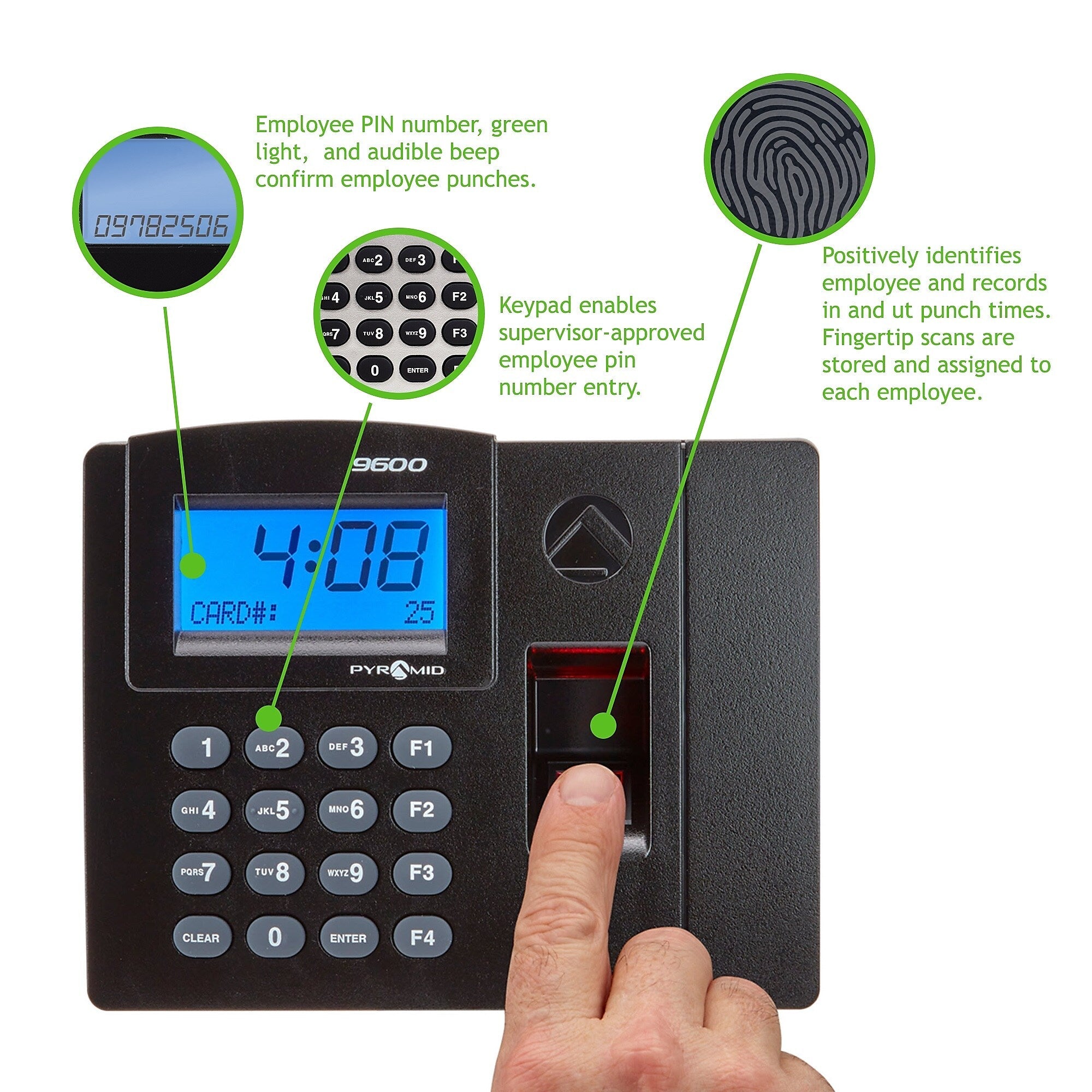 Pyramid TimeTrax Elite Fingerprint Time Clock System, Silver/Black