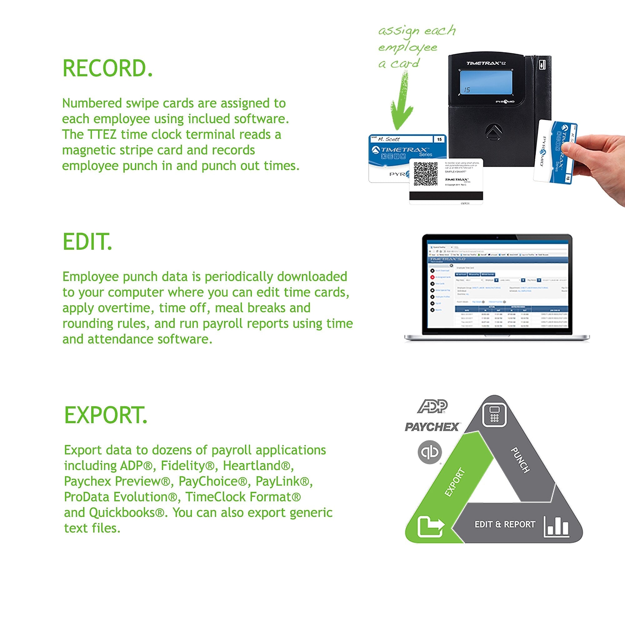 Pyramid TimeTrax EZ Swipe Terminal Time Clock System, Black