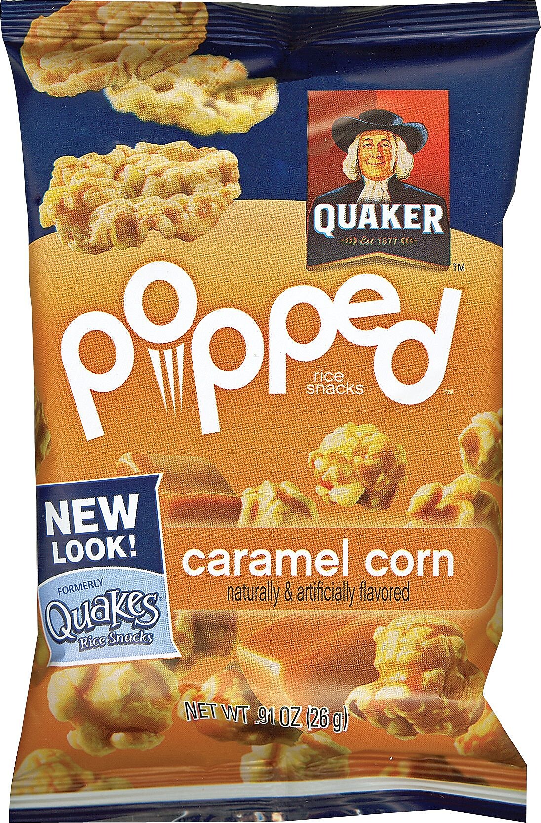 Quaker Popped Rice Snacks Caramel Corn Crisps, 0.91 oz., 60 Bags/Pack