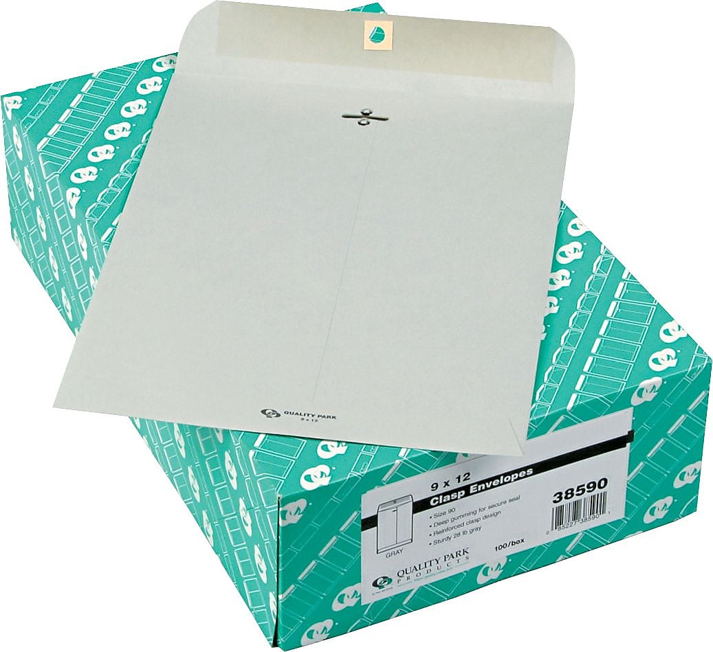 Quality Park 28lb. Clasp Colored Kraft Catalog Envelopes, Grey Kraft, 9x12