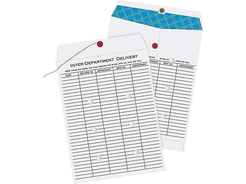 Quality Park Button & String Inter-Departmental Envelope 10" x 13", White Wove, 100/Box