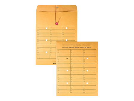 Quality Park Button & String Inter-Departmental Envelopes, 10" x 13", Brown, 100/Box