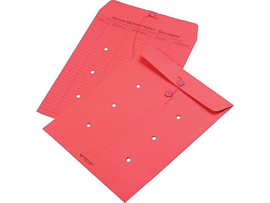 Quality Park Button & String Inter-Departmental Envelopes, 10" x 13", Red, 100/Box