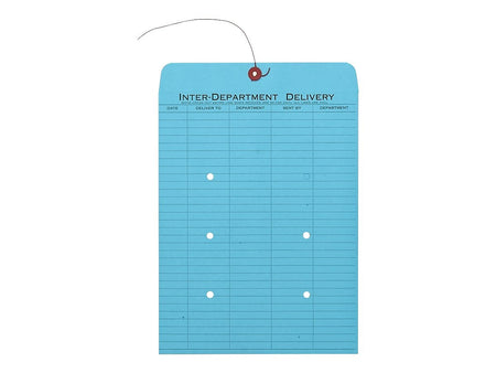 Quality Park Button & String Inter-Departmental Kraft Envelopes, 10" x 13", Blue, 100/Carton