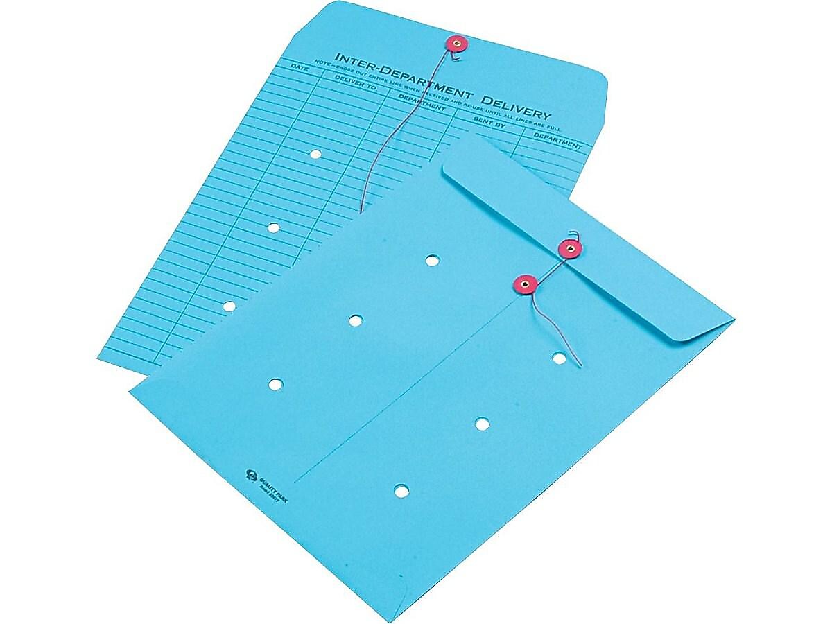 Quality Park Button & String Inter-Departmental Kraft Envelopes, 10" x 13", Blue, 100/Carton