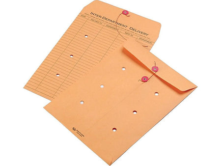 Quality Park Button & String Inter-DepartmentalKraft Envelopes, 9" x 12", Brown, 100/Box