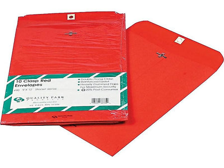 Quality Park Clasp & Moistenable Catalog Envelopes, 9" x 12", Red, 10/Pack