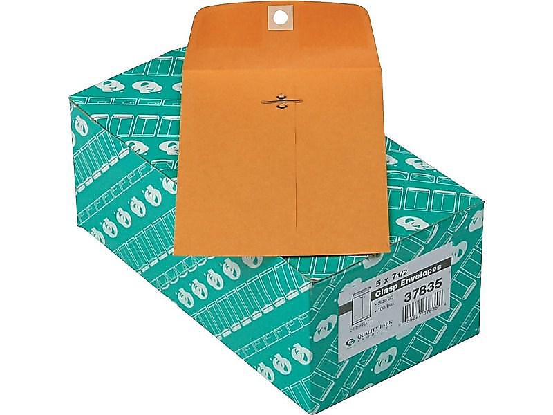 Quality Park Clasp & Moistenable Glue Catalog Envelopes, 5" x 7.5", Brown Kraft, 100/Box