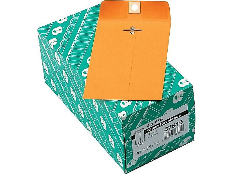 Quality Park Clasp & Moistenable Glue Kraft Catalog Envelopes, 4" x 6.38", Brown Kraft, 100/Box