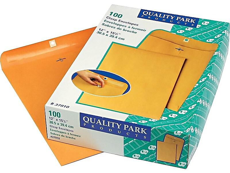 Quality Park Clasp & Moistenable Kraft Catalog Envelopes, 12" x 15.5", Brown Kraft, 100/Box