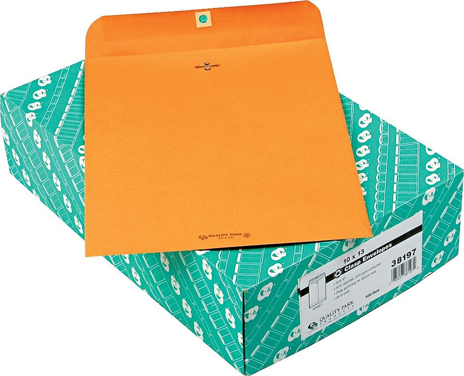 Quality Park Clasp Nonstandard Catalog Envelope, 10" x 13", Light Kraft, 100/Box