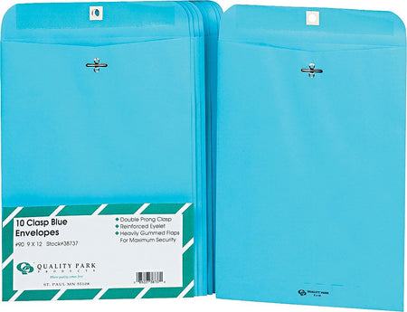 Quality Park Fashion Clasp & Moistenable Glue Catalog Envelope, 9" x 12", Blue, 10/Pack