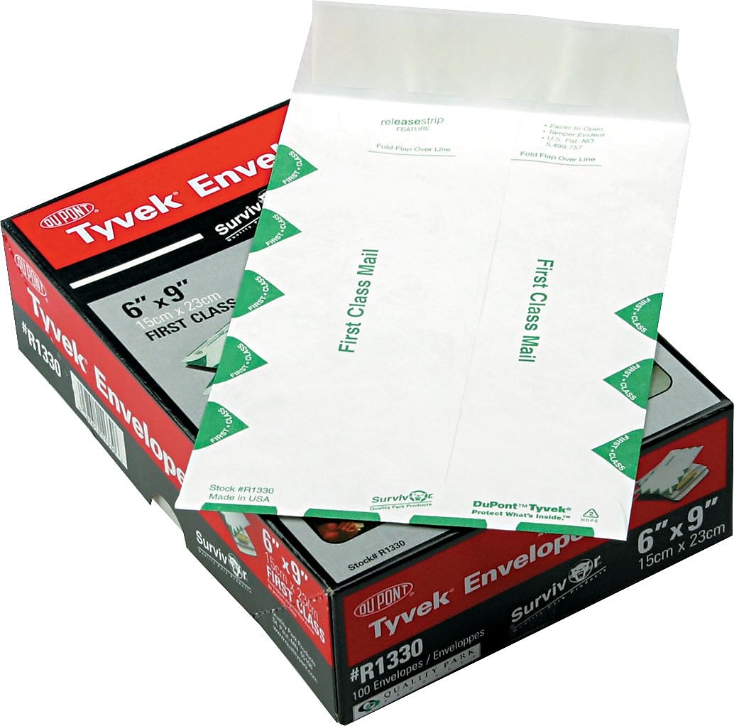 Quality Park First Class Tyvek Open End Catalog Envelopes, 6" x 9", Green/White, 100/Box