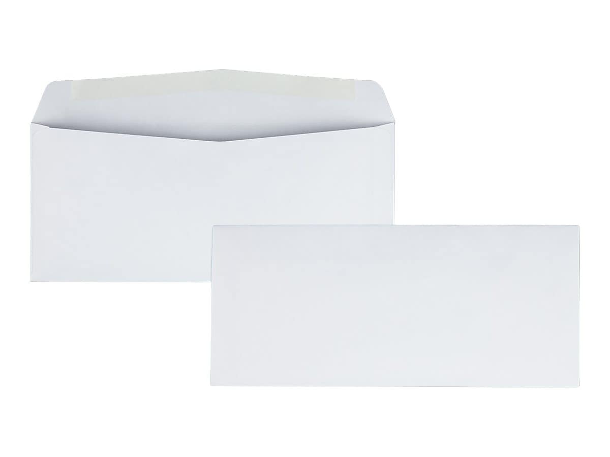 Quality Park Gummed #10 Business Envelopes, 4 1/8" x 9 1/2", White Wove, 1000/Carton