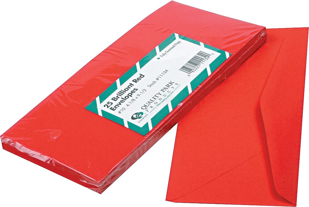 Quality Park Gummed Brightly Colored Business #10 Envelopes, 4-1/8