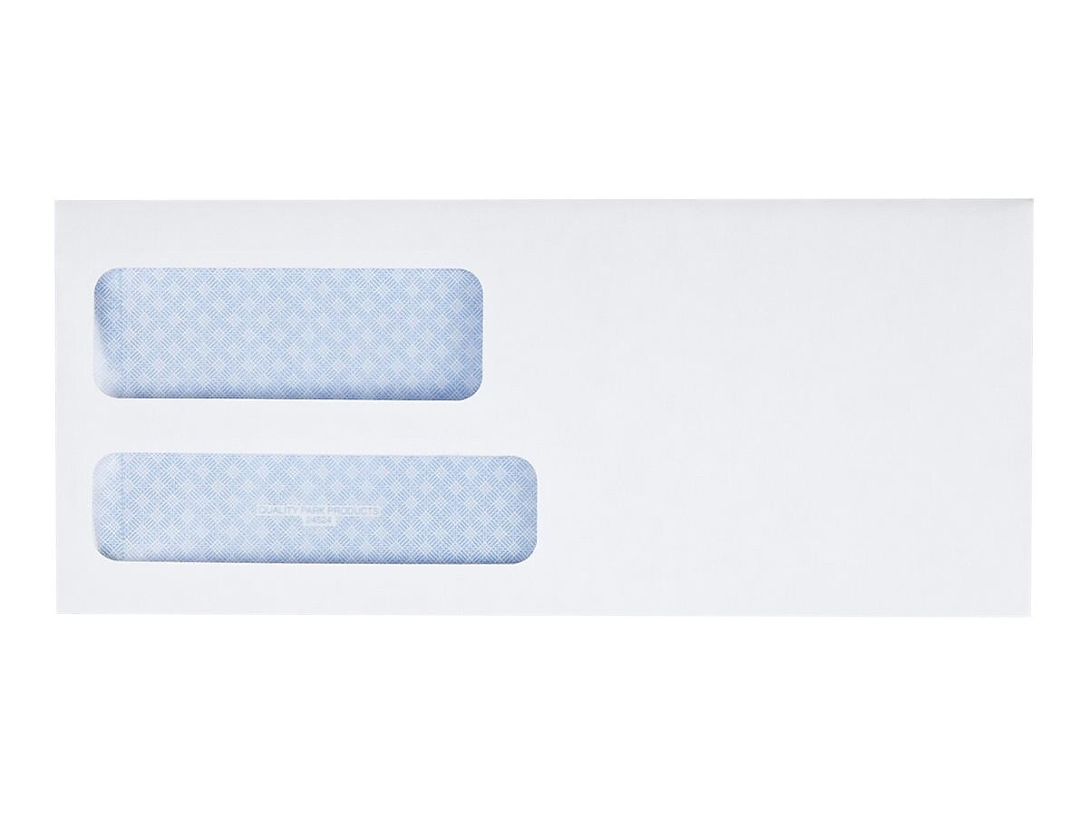 Quality Park Gummed Security Tinted #9 Double Window Envelopes, 3 7/8