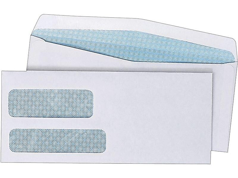 Quality Park Gummed Security Tinted #9 Double Window Envelopes, 3 7/8