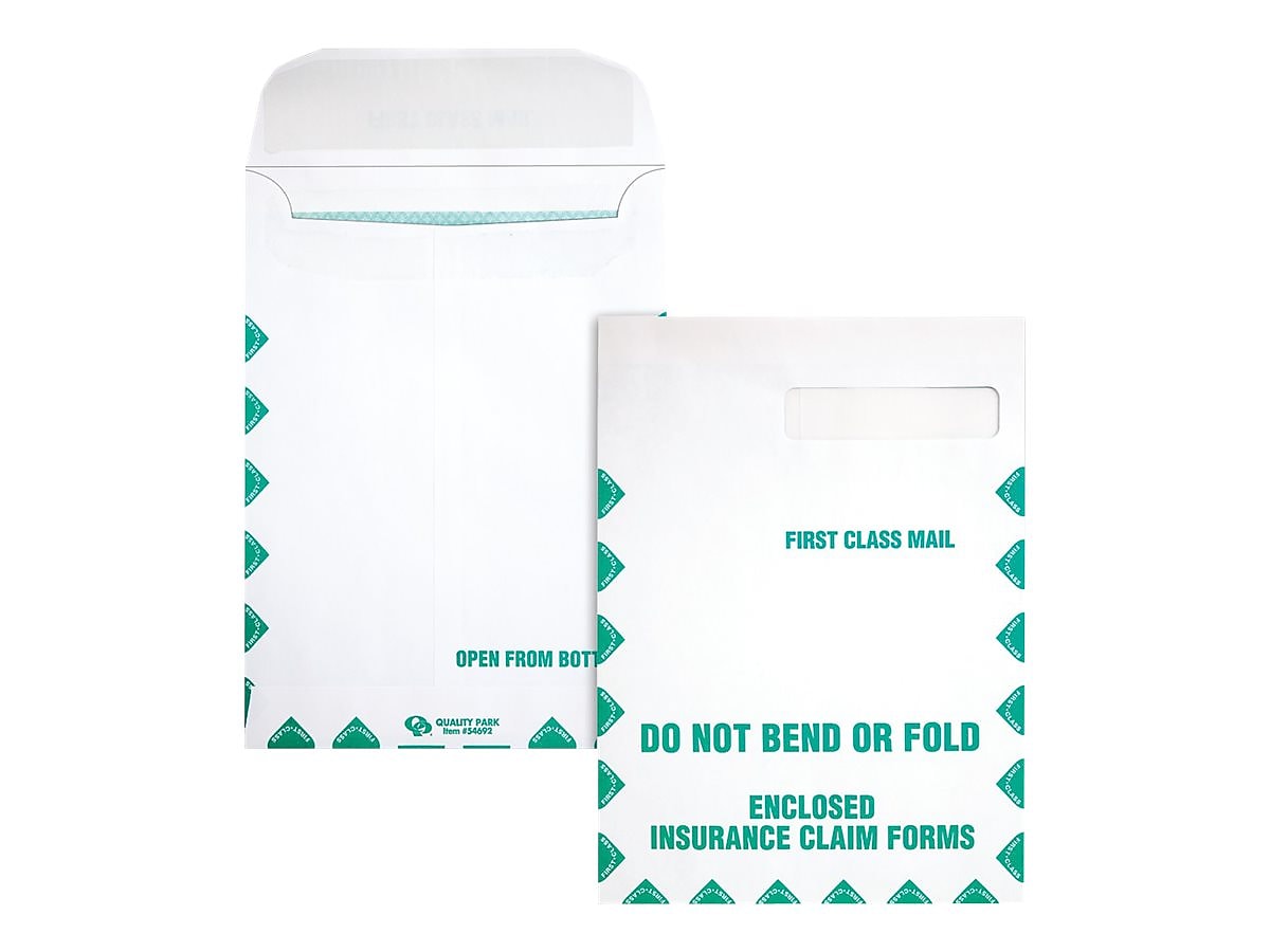 Quality Park Health Claim Insurance Self Seal Catalog Envelopes, 9" x 12.5", White Wove, 100/Box