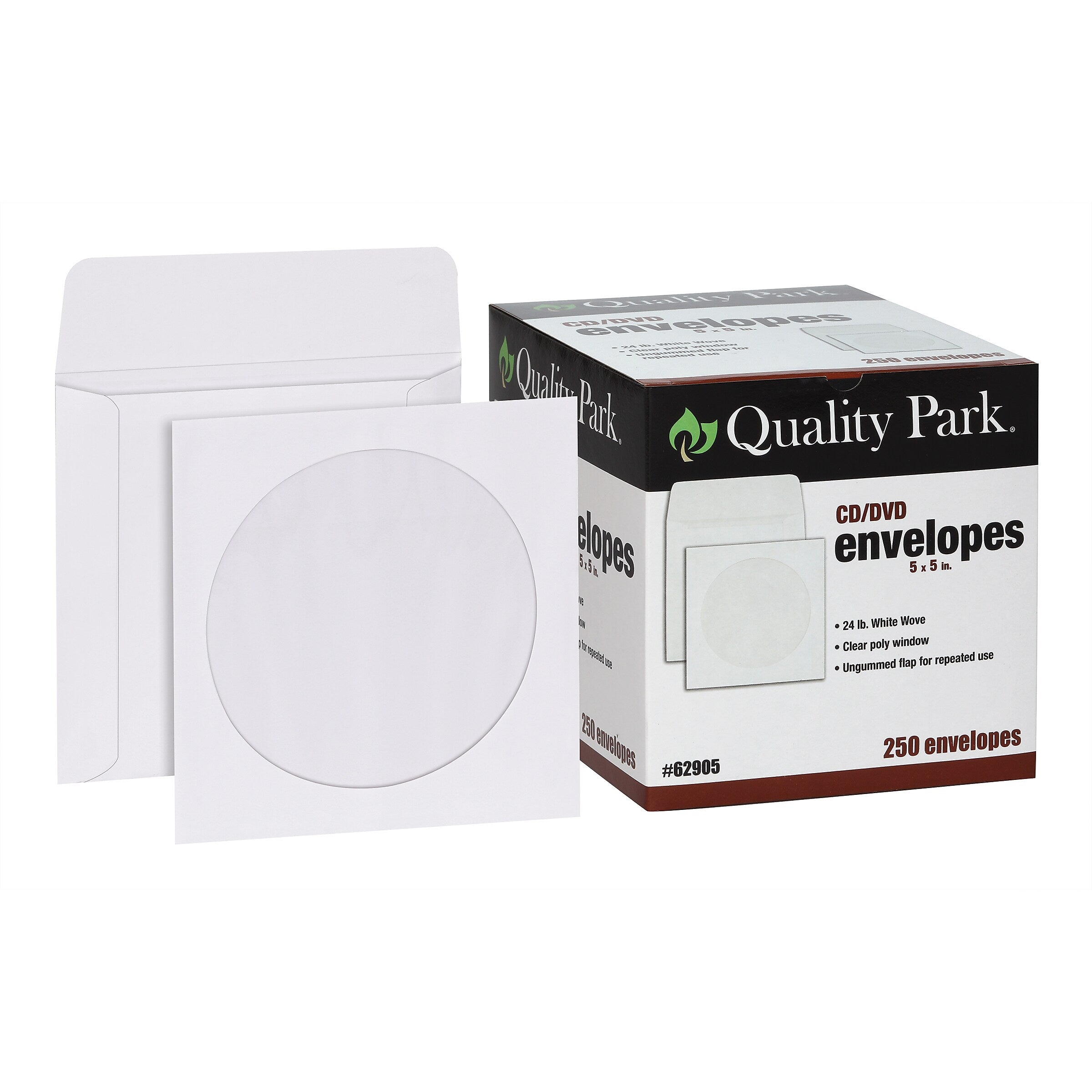 Quality Park Open End CD/DVD Envelopes, 5" x 5", White Wove, 250/Box