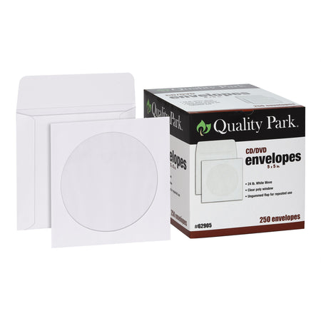 Quality Park Open End CD/DVD Envelopes, 5" x 5", White Wove, 250/Box