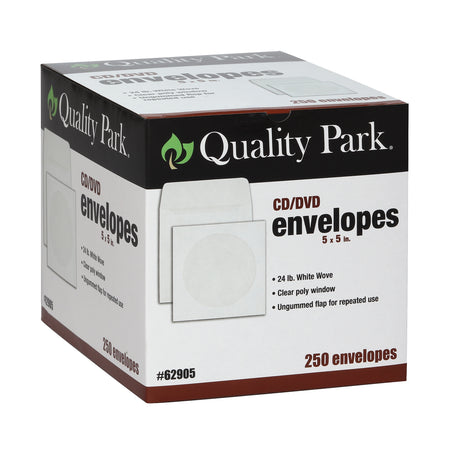 Quality Park Open End CD/DVD Envelopes, 5" x 5", White Wove, 250/Box