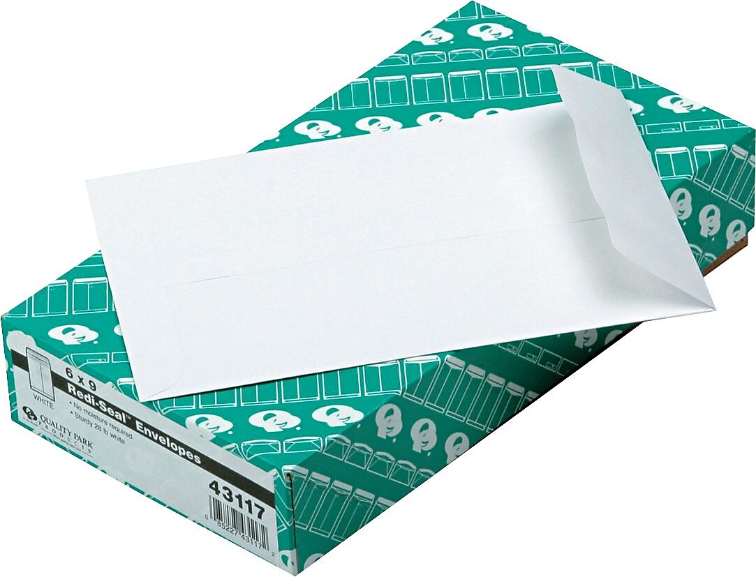 Quality Park Redi-Seal Catalog Envelope, 6" x 9", White, 100/Box