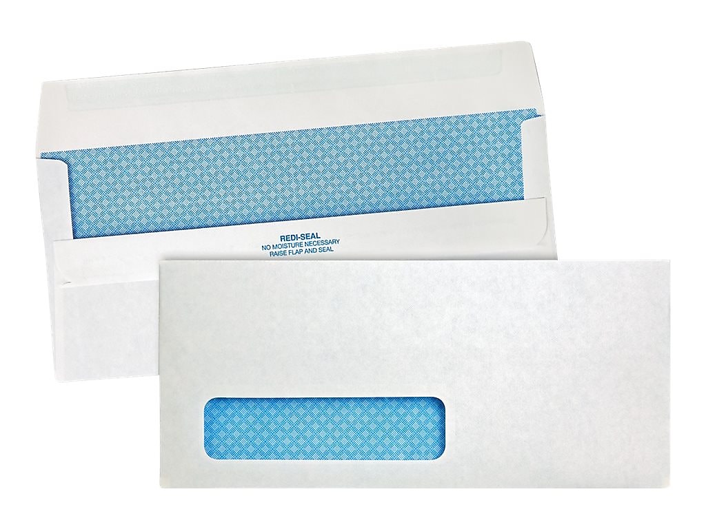 Quality Park Redi-Seal Security Tinted #10 Window Envelope, 4 1/8" x 9 1/2", White Wove, 500/Box