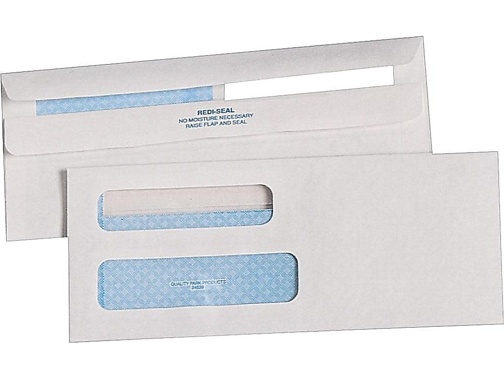 Quality Park Redi-Seal Security Tinted #8 5/8 Double Window Envelopes, 3-5/8" x 8-5/8", White, 500/Box