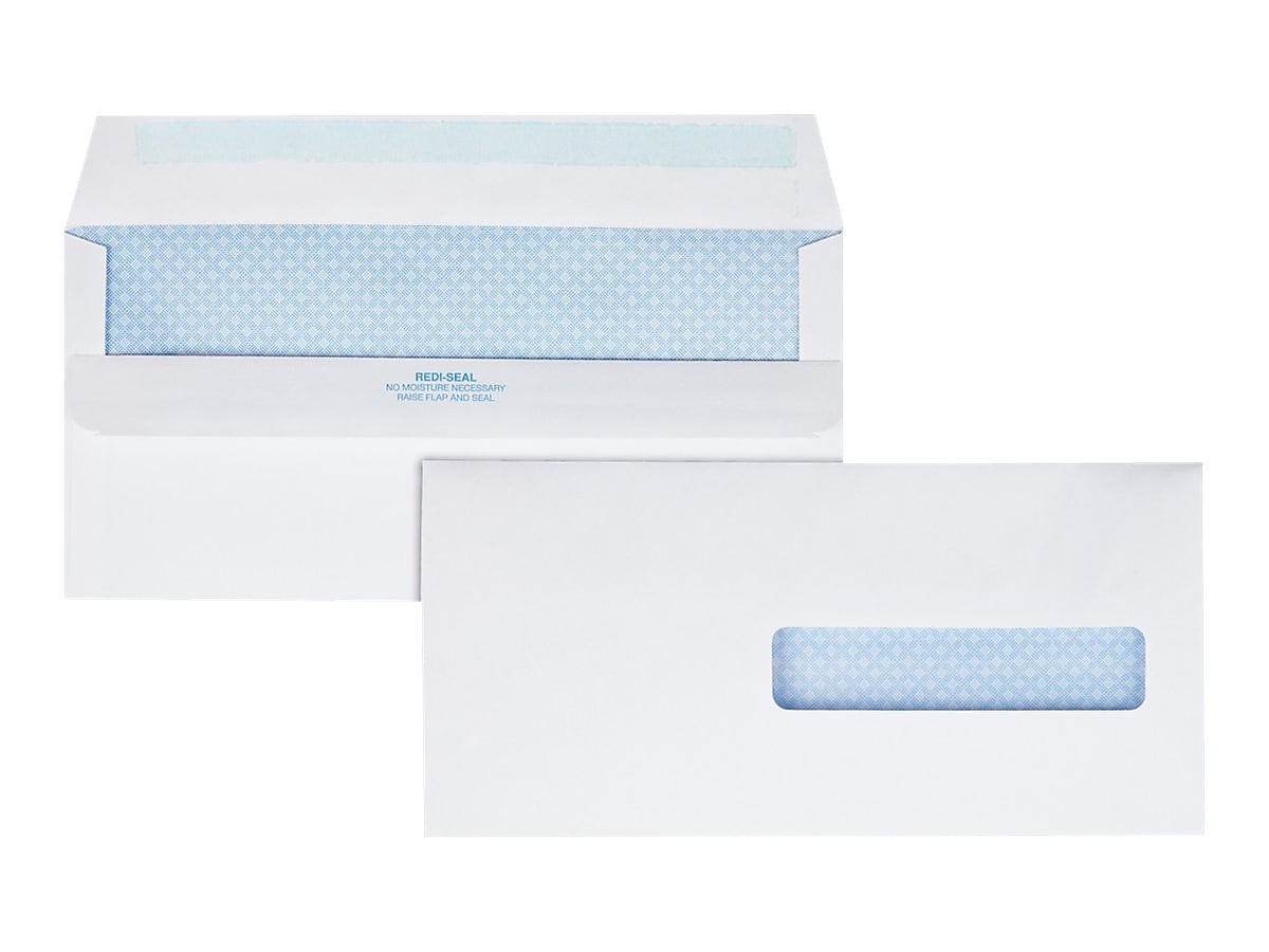 Quality Park Redi-Seal Security Tinted Window Envelope, 4 1/2" x 9 1/2", Woven White, 500/Box