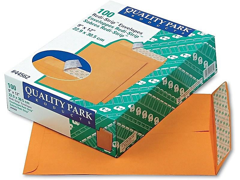 Quality Park Redi-Strip Catalog Envelopes, 9" x 12", Brown Kraft, 100/Box