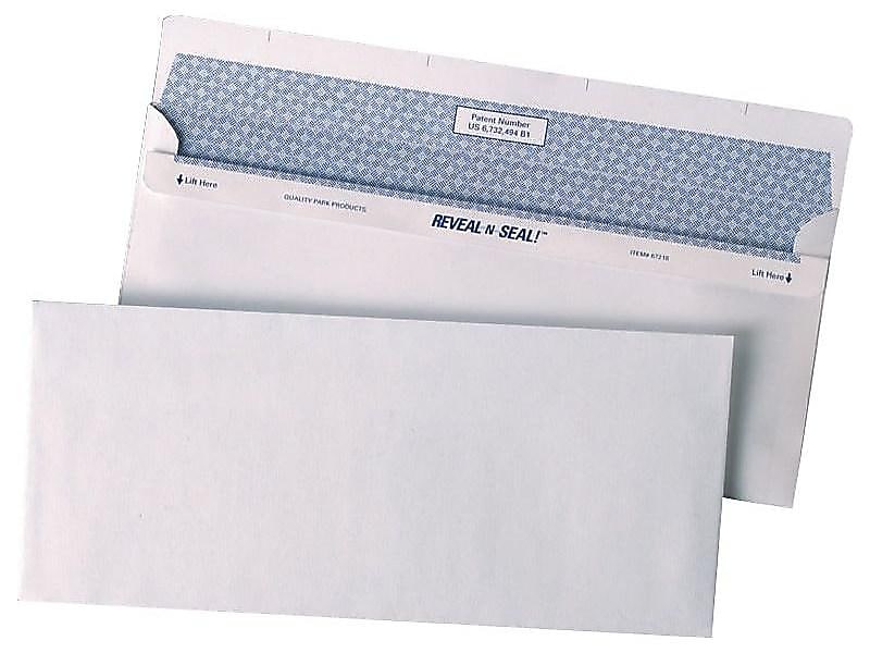 Quality Park Reveal-N-Seal Security Tinted #10 Business Envelopes, 4 1/8" x 9 1/2", White Wove, 500/Box